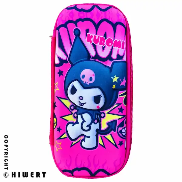 جامدادی تبلتی فانتزی سه بعدی طرح کرومی شیطان (Kuromi)، جلد سخت برجسته صورتی، جادار، بهترین هدیه دخترانه از های ورت.