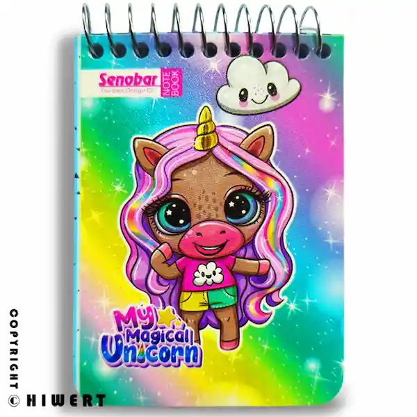 دفترچه یادداشت سیمی فانتزی دخترانه طرح اسب تک شاخ یا یونیکورن جادویی برند صنوبر.