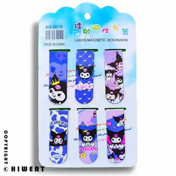 خرید بوک مارک مگنتی هولوگرامی طرح کورومی Kuromi بسته ۶ عددی برای کتاب و پلنر