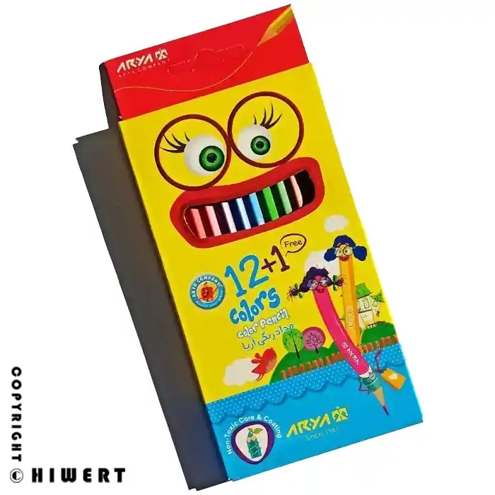 جعبه مقوایی مداد رنگی ۱+۱۲ رنگ آریا مدل کالر پارتی (Color Parti)، با طرح فانتزی زرد رنگ، هدیه‌ای عالی برای کودکان از های ورت.