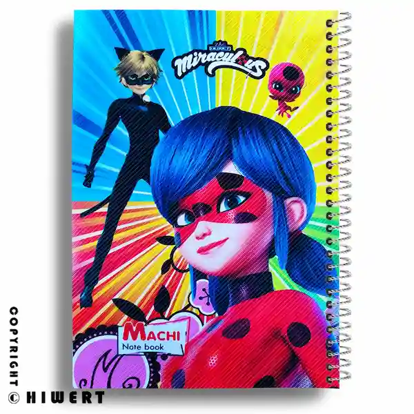 نمای کامل دفتر 50 برگ فنری طرح دختر کفشدوزکی با کیفیت چاپ هوش مصنوعی در های ورت