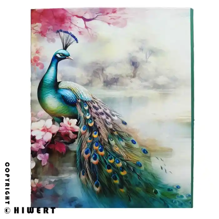 خرید کلاسور ۲۶ حلقه برند آوان (Avan) طرح طاووس. دفتر کلاسوری سبک با قفل پلاستیکی مقاوم، جلد سخت، همراه با ۱۰۰ برگ کاغذ و دیوایدر.