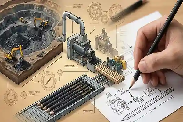 مراحل ساخت مداد مشکی: رازی که نمی‌دانید | از معدن گرافیت تا دست شما