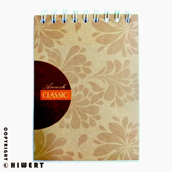 دنبال دفترچه یادداشت شیک و بادوام میگردی؟ دفترچه یادداشت سیمی ۸۰ برگ انوش طرح اسلیمی بهترین انتخابه! با کاغذ ضخیم خط دار.