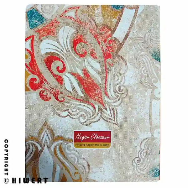 خرید کلاسور ۲۶ حلقه برند نگار (Negar) با طرح سنتی و اسلیمی. دفتر کلاسوری شیک با جلد سخت و قفل فلزی، همراه با ۱۰۰ برگ کاغذ و جداکننده رنگی