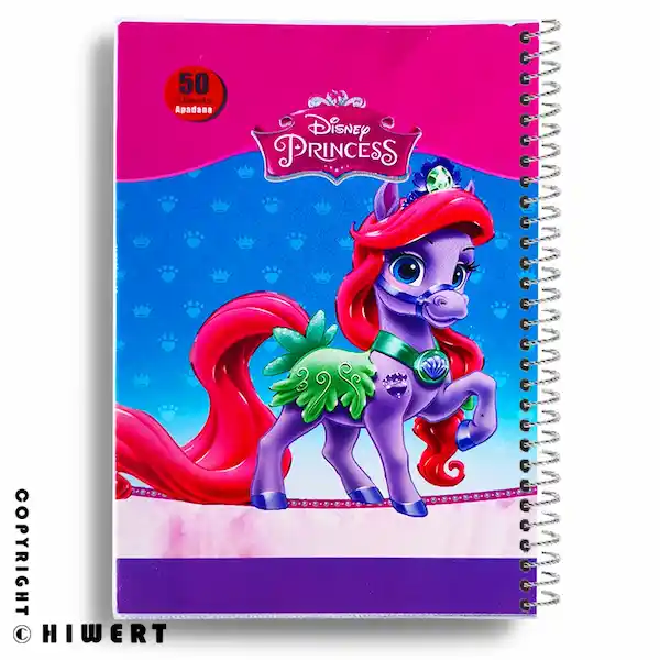 خرید دفتر مشق ۵۰ برگ آپادانا طرح پرنسس و پونی (Disney). دفتر سیمی دخترانه با جلد طلقی و محکم