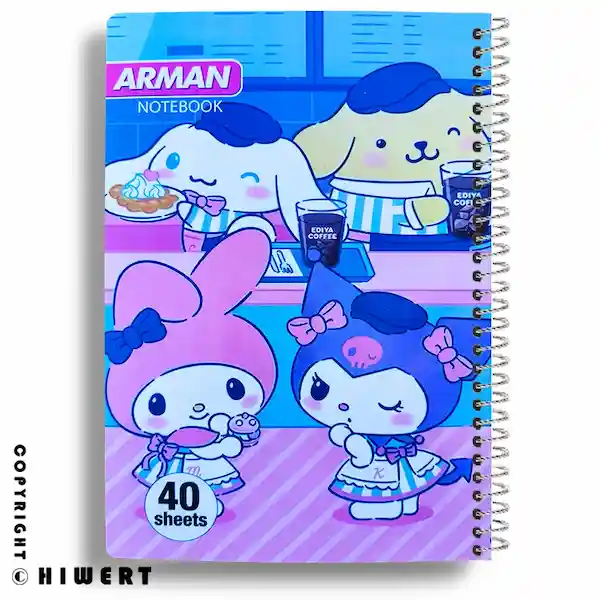 خرید دفتر مشق حاشیه‌ دار آرمان طرح کرومی و دوستان (Sanrio). دفتر ۴۰ برگ سیمی با طرح‌ های متنوع و رنگی در هر صفحه