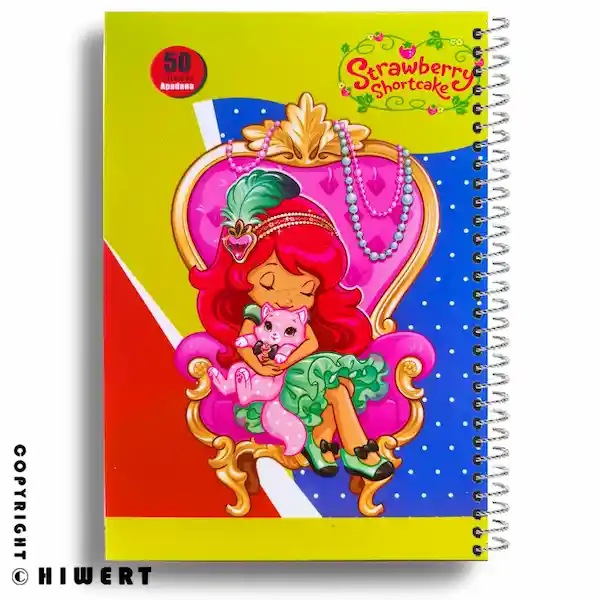 خرید دفتر مشق ۵۰ برگ آپادانا طرح دختر توت فرنگی (Strawberry Shortcake). دفتر سیمی با جلد طلقی مجلد
