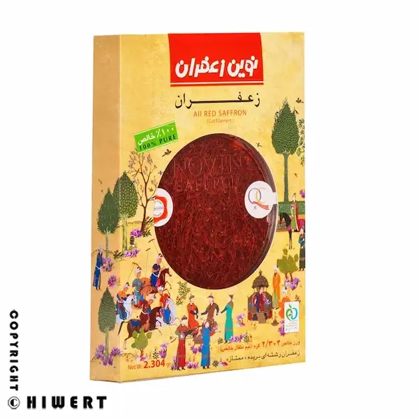 بافت رشته‌ ای و قرمز زعفران سرگل نوین خالص بدون ریشه سفید با قدرت رنگ دهی بالا و عطر طبیعی برای برنج و چای