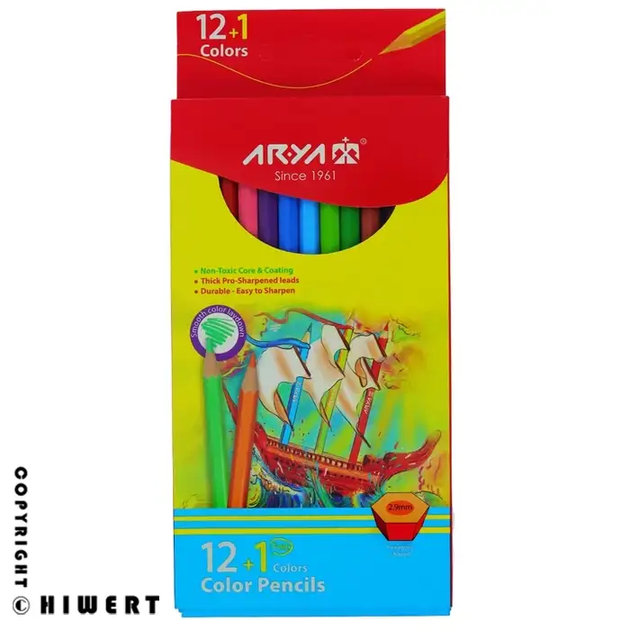 خرید مداد رنگی ۱۲+۱ رنگ آریا مدل کشتی با مغزی نرم و بدنه غیرسمی کاملا بهداشتی برای کودکان در های ورت.