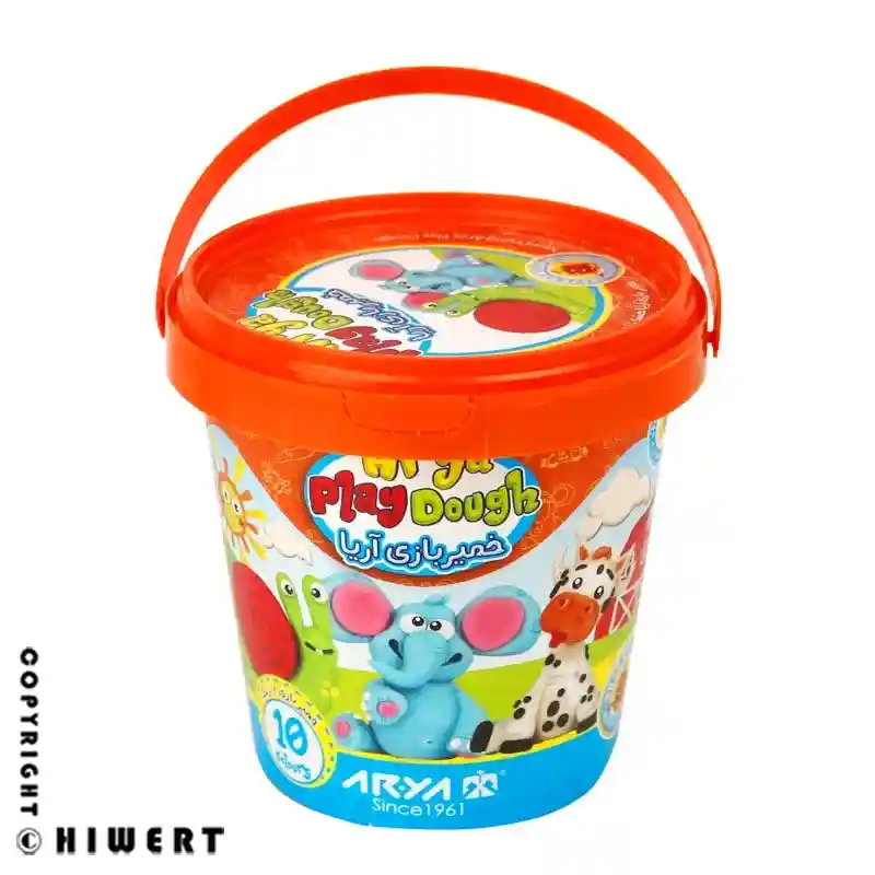 خرید خمیر بازی سطلی ۱۰ رنگ آریا مدل ۱۰۶۵ با ست کامل ابزار و شابلون های متنوع در فروشگاه های ورت