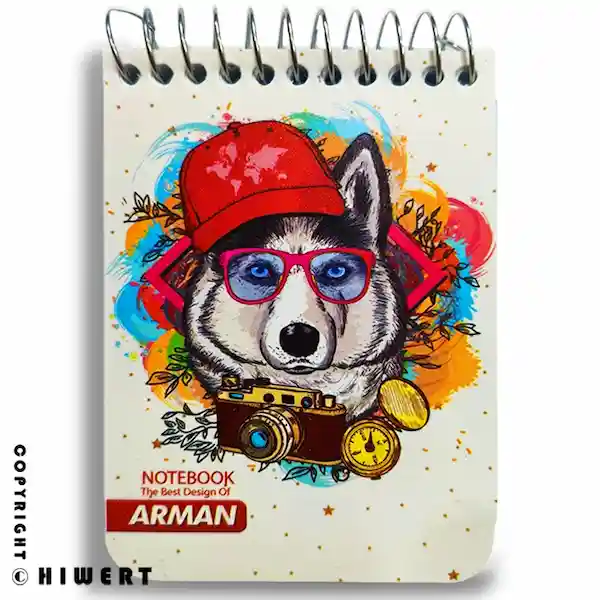 خرید دفترچه یادداشت سیمی طرح سگ هاسکی (Husky) آرمان. ۸۰ برگ کاغذ درجه یک، بهترین هدیه دانش‌ آموزی.