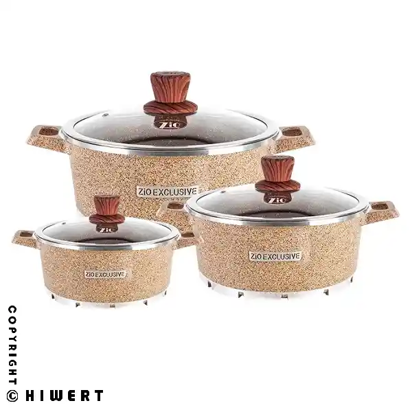 خرید سرویس پخت و پز 6 پارچه زیو مدل Z-8400-20 با روکش گرانیتی و قابلمه‌ های سایز 16، 18 و 20 سانتی‌ متری