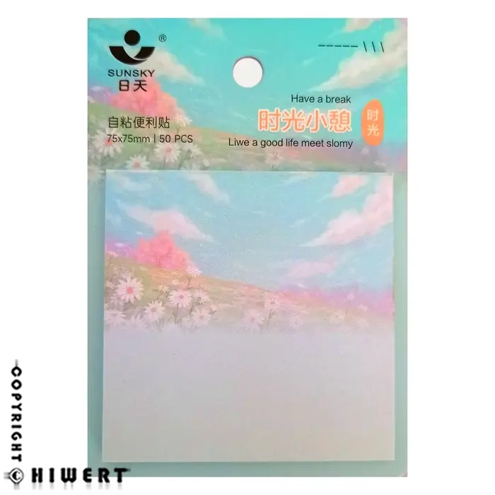 نمای نزدیک از طرح زیبای آبرنگی استیک نوت سان اسکای ۷.۵ در ۷.۵ سانت، با چسبندگی خوب مناسب یادداشت برداری در مدرسه و اداره.