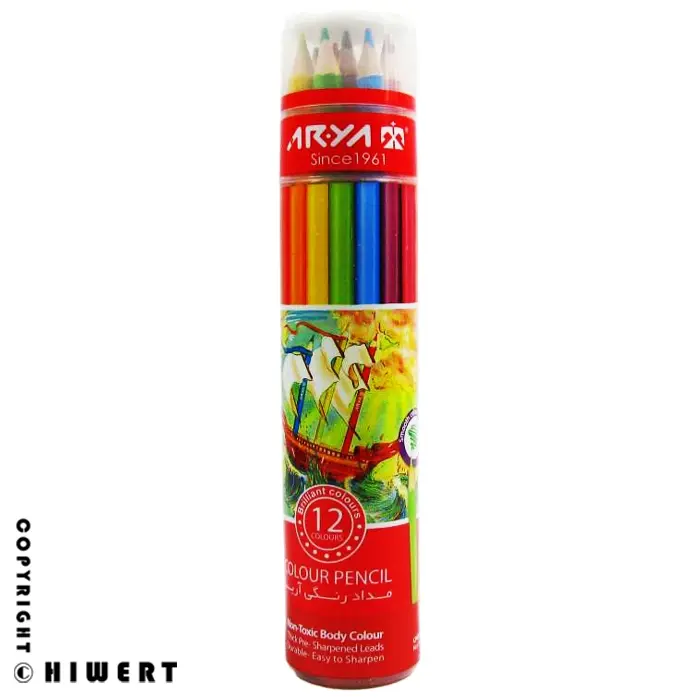 مداد رنگی ۱۲ رنگ آریا مدل استوانه‌ ای کد ۳۰۵۴ طرح کشتی