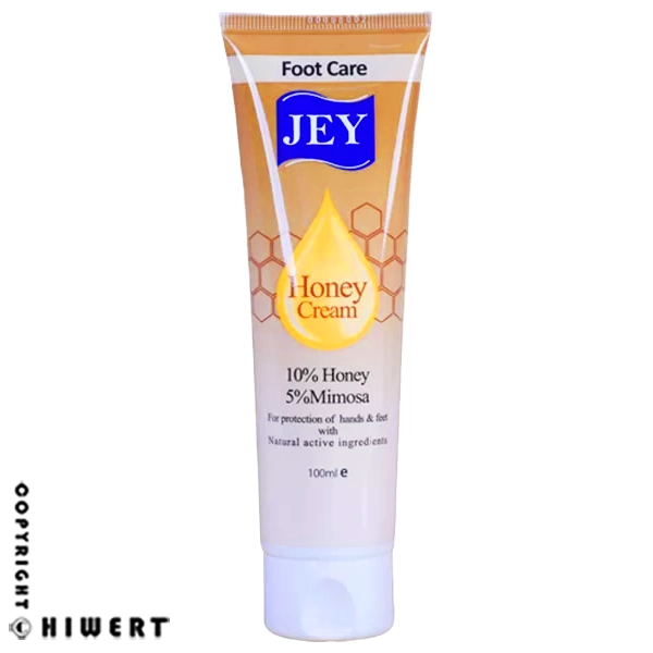 خرید اینترنتی کرم ترک پا جی (JEY) مدل Honey Cream با بهترین قیمت. کرم محافظ دست و پا حاوی عسل و میموزا، مخصوص پای دیابتی