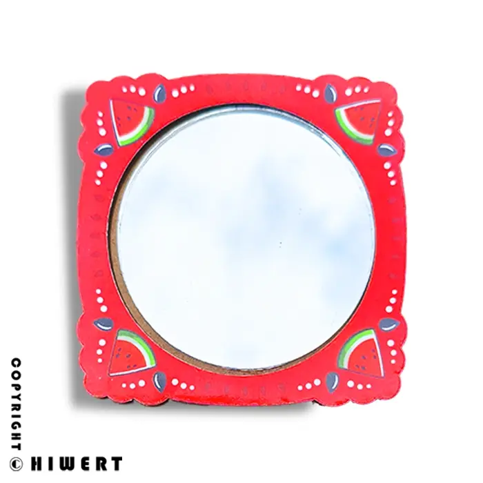 خرید آینه جیبی چوبی مربعی طرح دختر هندوانه ای مناسب گیفت شب یلدا مدارس.